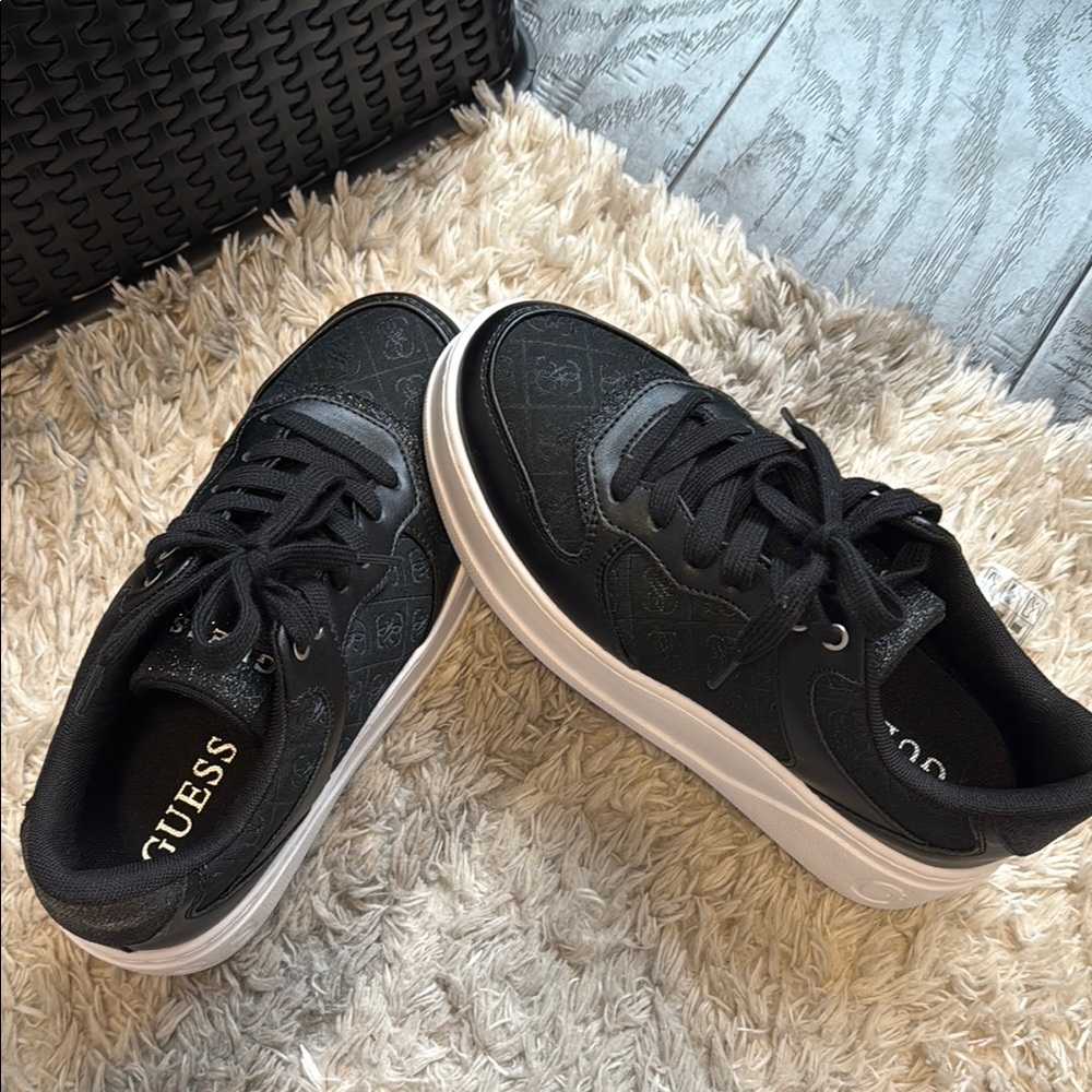 Guess Black and White Sneakers with Logo Texture